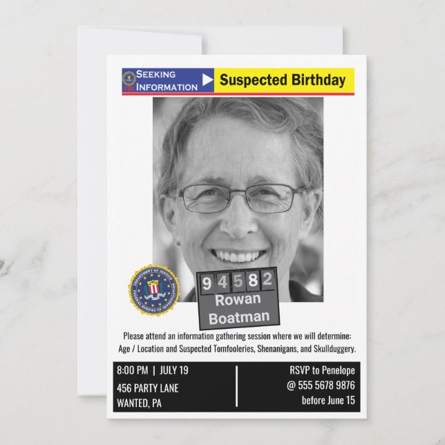 Invitation Amusant Hommes Anniversaire Humoristique Police Mu (Devant)