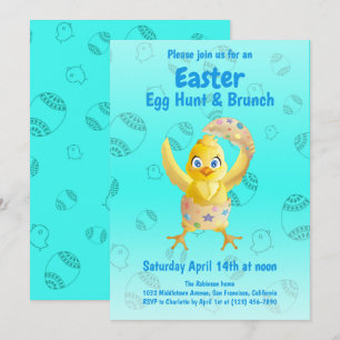 Invitation Amusant mignon poussin jaune Pâques Fête de chasse