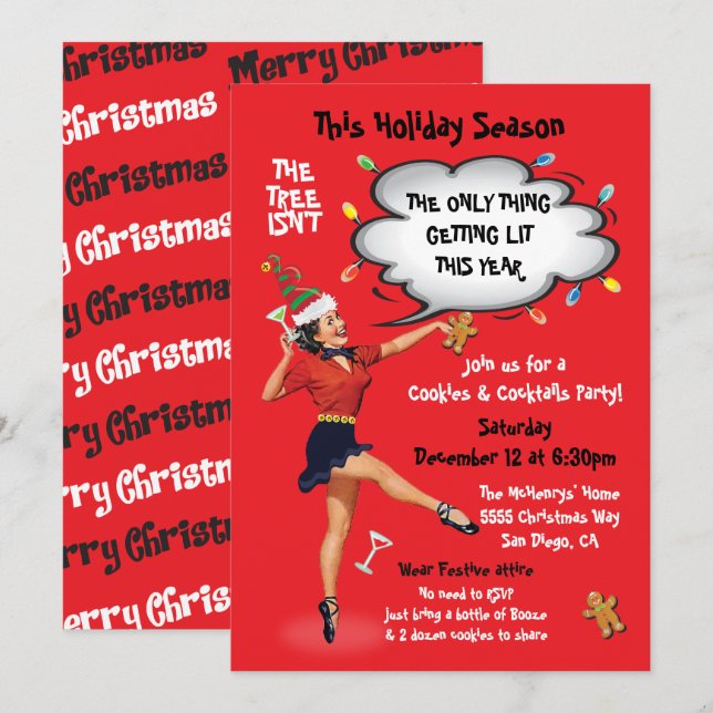 Invitation Amusant Obtenir Lit Cookies et Cocktails Party (Devant / Derrière)