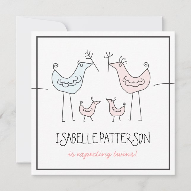 Invitation Amusant Oiseaux modernes Twin Baby Girl Shower Inv (Devant)