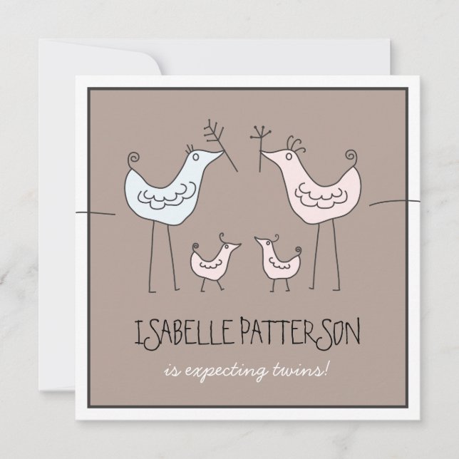 Invitation Amusant Oiseaux modernes Twin Baby Girl Shower Inv (Devant)