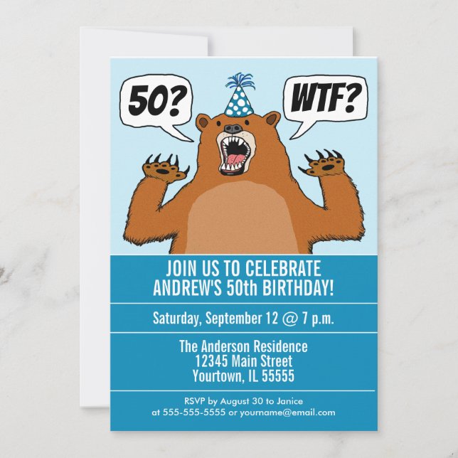 Invitation Amusant Ours WTF Anniversaire spécifique à l'âge (Devant)