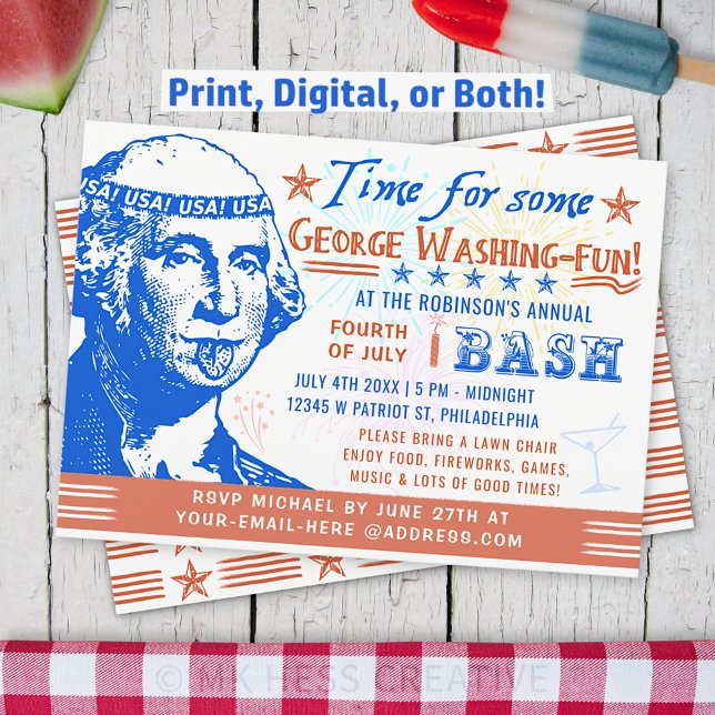 Invitation Amusant Parti de l'indépendance 4 juillet | Washin (Créateur téléchargé)