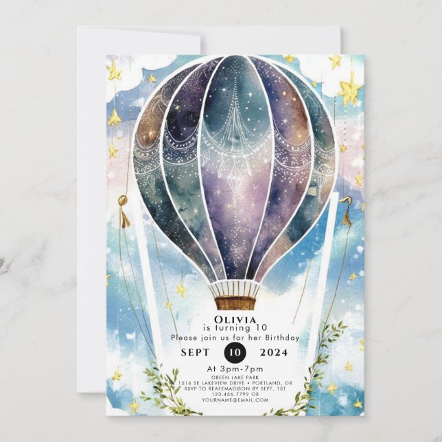 Invitation Amusant Pastel Hot Air Balloon Anniversaire (Devant)