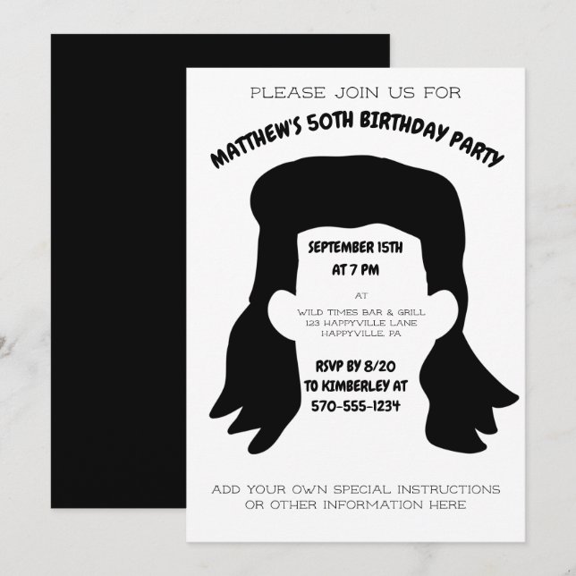 Invitation Amusant Personnalisé Mullet Coiffure fête d'annive (Devant / Derrière)