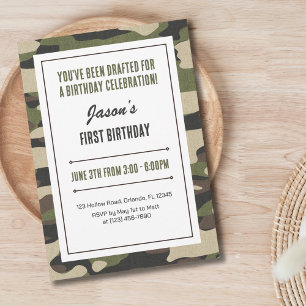 Invitation Amusant premier anniversaire militaire Camouflage 