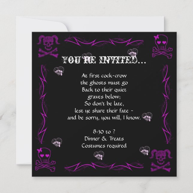 Invitation Amusant Purple Girl Gothique Crânes Halloween Part (Devant)