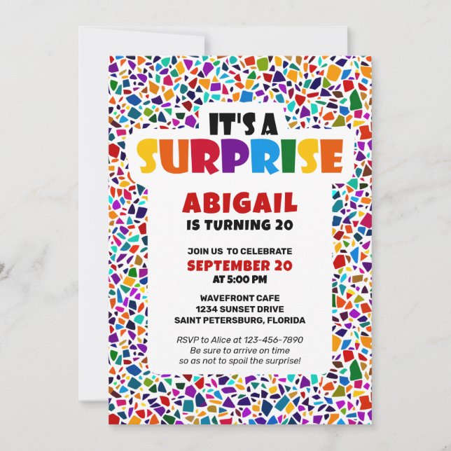 Invitation Amusant Surprise coloré Anniversaire (Devant)