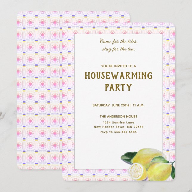 Invitation Amusant Tea Party Boho Lemons Rainbow (Devant / Derrière)