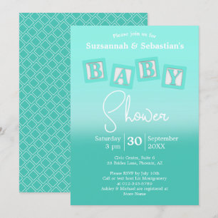 Invitation Amusant Turquoise Ombre BABY Blocks douche Invitat