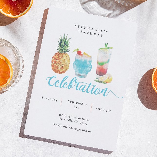 Invitation Amusant Vibrant Aquarelle Cocktails Anniversaire (Créateur téléchargé)