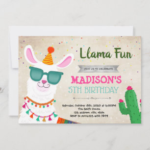 Invitation amusante à une fête avec un lama cool