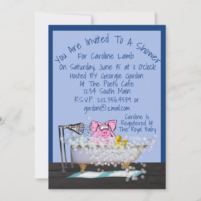 Invitation amusante au Baby shower avec douche à c (Devant)