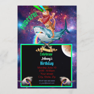 Invitation amusante de chat cowboy et de requin ga