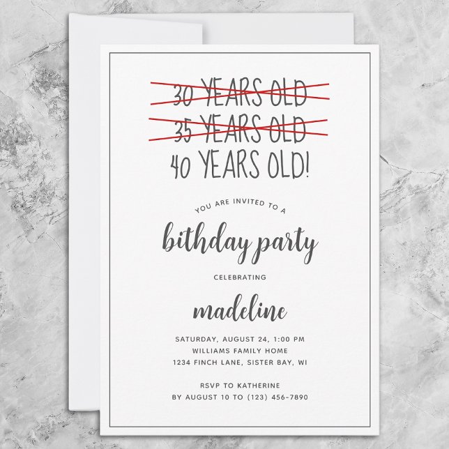 Invitation Amusante fête d'anniversaire de 40 ans (Créateur téléchargé)