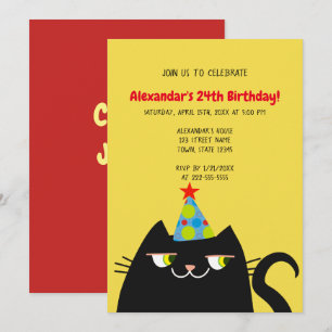 Invitation Amusante fête d'anniversaire de chat noir