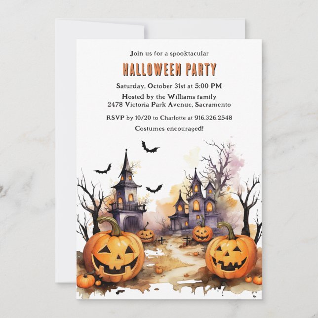 Invitation Amusante fête d'Halloween Citrouille Fantômes Enfa (Devant)