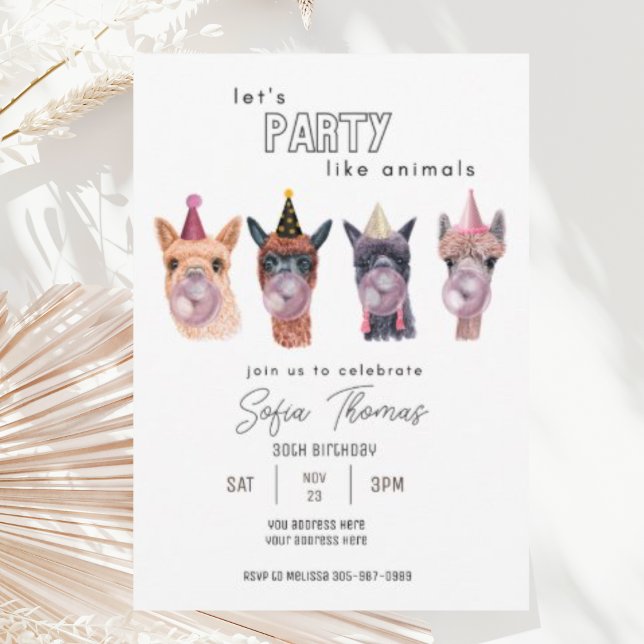Invitation Amusante fête moderne Llama fête Anniversaire anim (Créateur téléchargé)