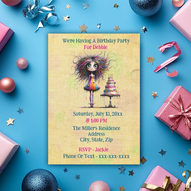 Invitation Amusante fille d'anniversaire Whimsical (Créateur téléchargé)