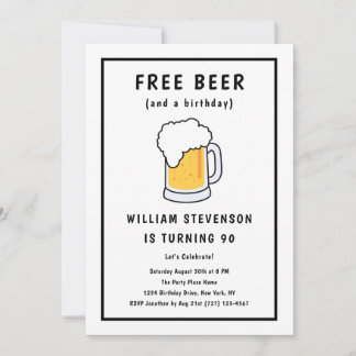 Invitation Amusante Libre Bière Joke Simple Homme 90e anniver