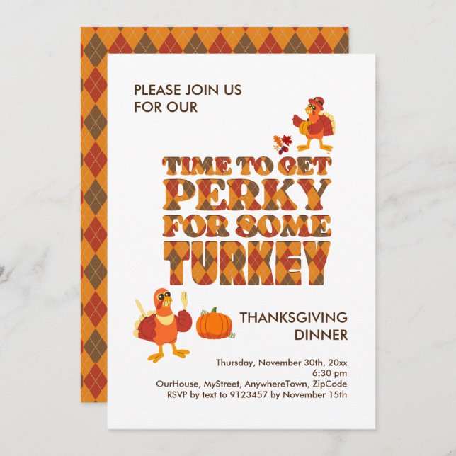 Invitation amusante pour le dîner de Thanksgiving  (Devant / Derrière)