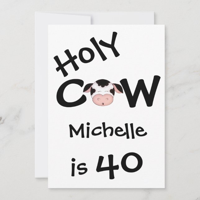 Invitation Amusante Vache Sainte 40e anniversaire de fête Inv (Devant)
