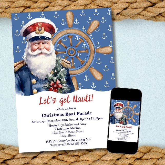 Invitation Amusants Allons chercher Nauti Christmas Boat Para (Créateur téléchargé)