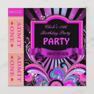 Invitation Amusants Anniversaire Filles Tickets Hot Pink