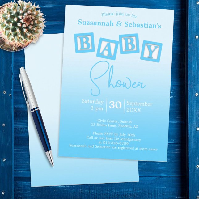 Invitation Amusants Blue Ombre BABY Boy Blocks Showboat Invit (Créateur téléchargé)