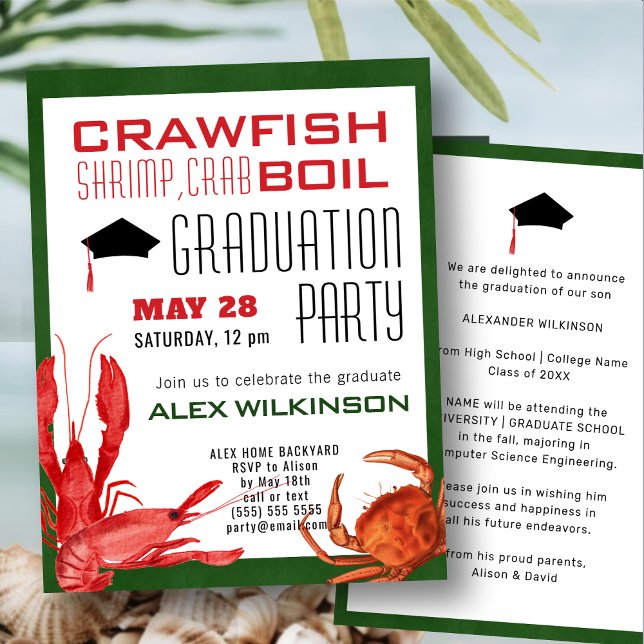 Invitation Amusants Crawfish Seafood Boil BBQ Graduation Part (Créateur téléchargé)