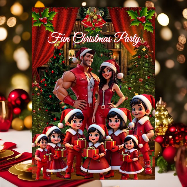 Invitation Amusants Famille Noël Vacances Rouge Vert Cadeaux (Créateur téléchargé)