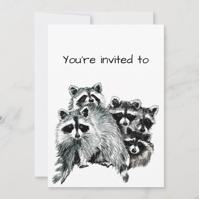 Invitation Amusants Famille Réunion Raccoon Animal Famille Ar (Devant)
