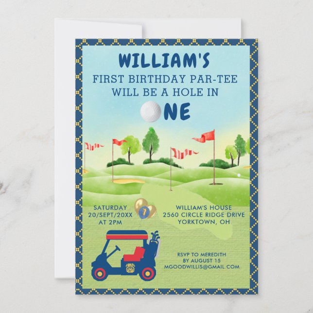Invitation Amusants Golf Boy 1er Anniversaire Par Tee (Devant)