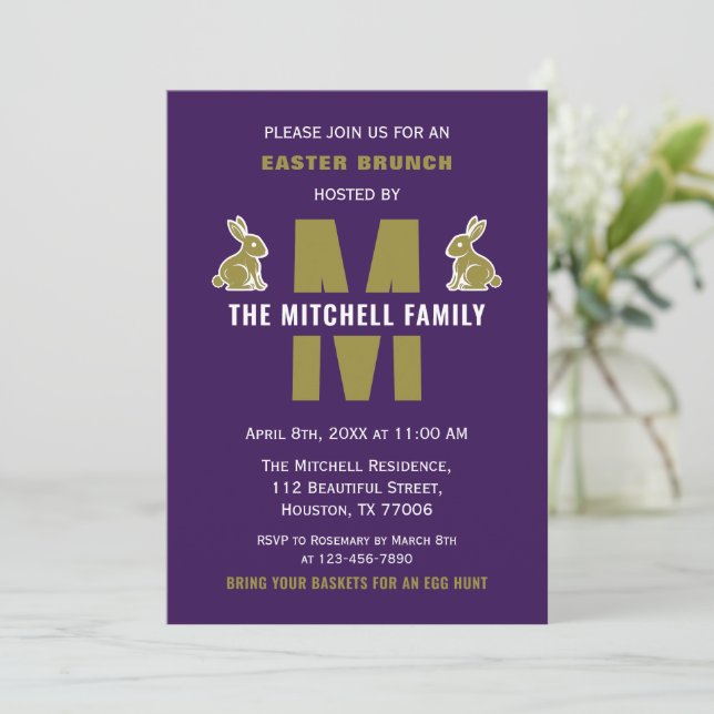 Invitation Amusants Happy Lapin de Pâques Monogramme de lapin (Debout devant)