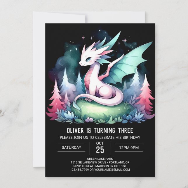 Invitation Amusants minimaliste Dragon Anniversaire (Devant)