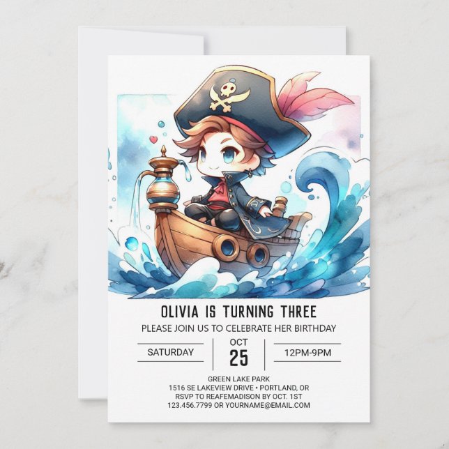 Invitation Amusants Moderne Pirate Anniversaire (Devant)