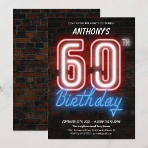 Invitation Amusants Neon Retro 60e anniversaire fêtjournée In