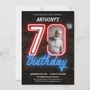Invitation Amusants Neon Retro 70e anniversaire fêter l'invit