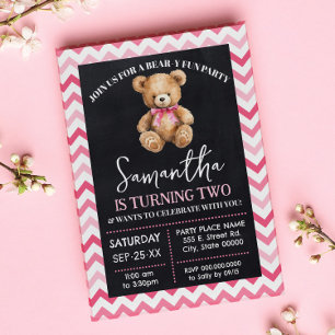 Invitation Amusants Ours Fête Anniversaire Rose Teddy Ours