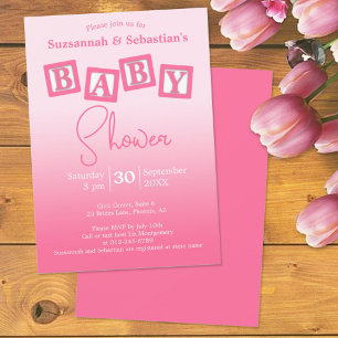 Invitation Amusants Pink Ombre BABY Girl Blocks Shower Invita