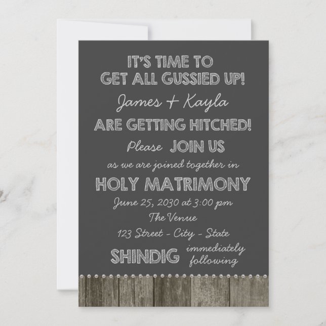 Invitation Amusants Vieux Mariage campagnard Chalkboard de l' (Devant)