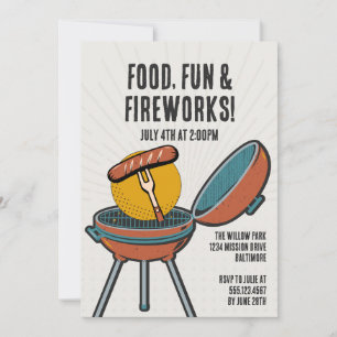 Invitation Amusement alimentaire Feu d'artifice Barbecue 4 ju