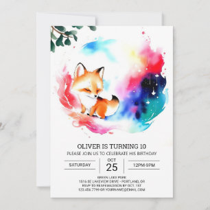 Invitation Amusement d'anniversaire avec des renards aquarell