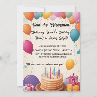 Invitation Amusement D'Anniversaire Rempli De Ballons !