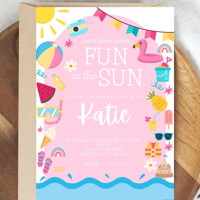 Invitation Amusement dans le soleil fille anniversaire Invita (Créateur téléchargé)