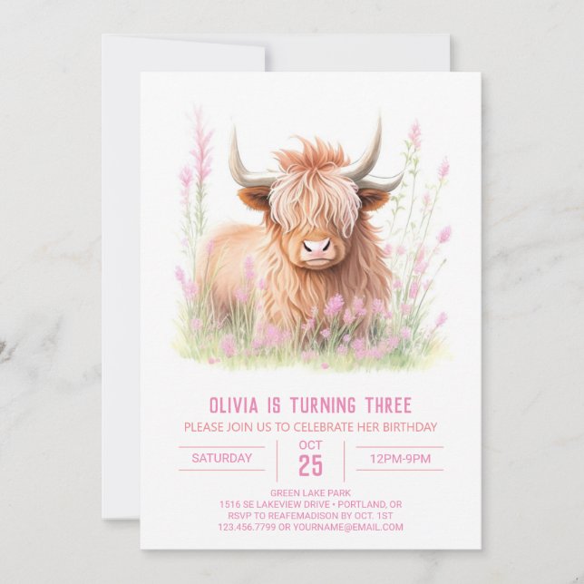 Invitation Amusement de la ferme Fille de vache des Highlands (Devant)
