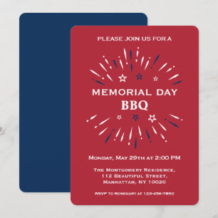 Invitation Amusement Feu d'artifice Rouge Blanc Bleu BBQ Jour