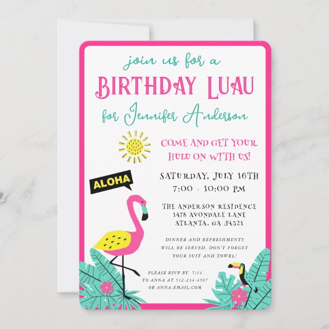 Invitation Amusement moderne Aloha Tropical Luau Anniversaire (Devant)
