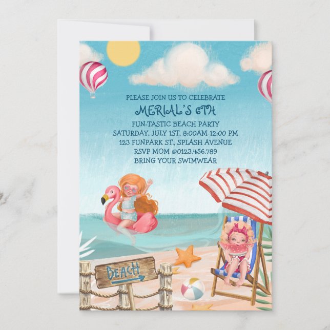 Invitation Amusement Summer Beach Anniversaire Fête Invitatio (Devant)