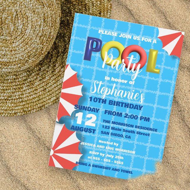 Invitation Amusement Vibrant été Anniversaire Fête de piscine (Créateur téléchargé)